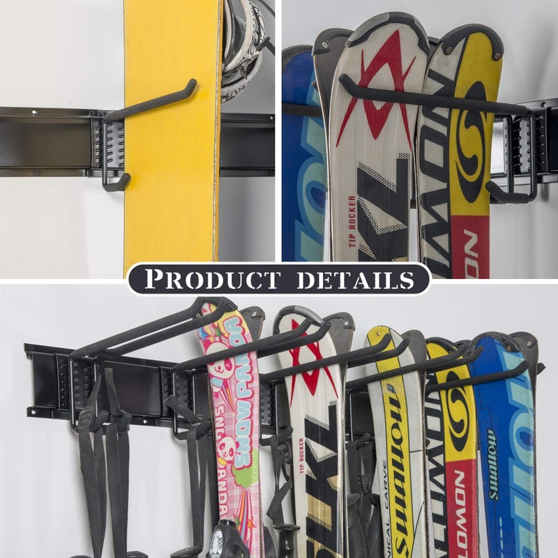 WALMANN Garage Storage Organization System Ski Wall Rack Up to 10 Pairs of Skis Mount Hanger Home Shed and Garage Snowboard Wall Rack Holds Up to 300 lbs - Image 5